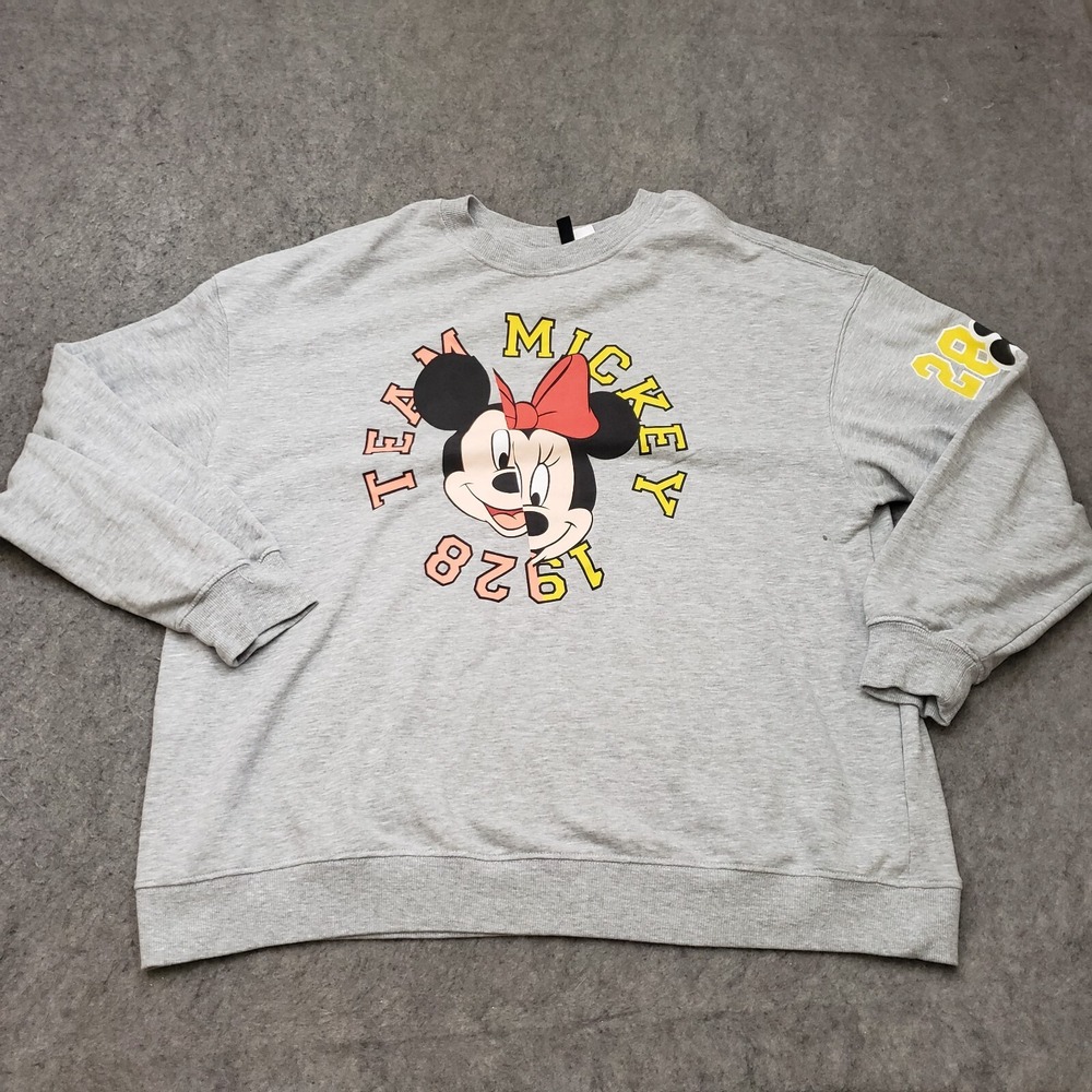 H&M Sweater Womens Extra Large Gray Black Mickey Mouse Minnie Over‎ Size Ladies